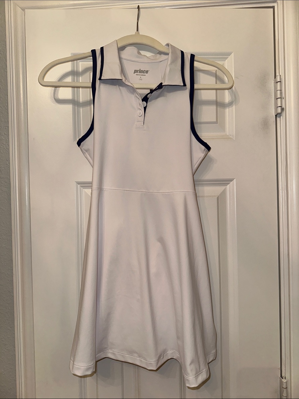 YOUTH Girls Prince White Tennis Dress with Navy Trim Accents